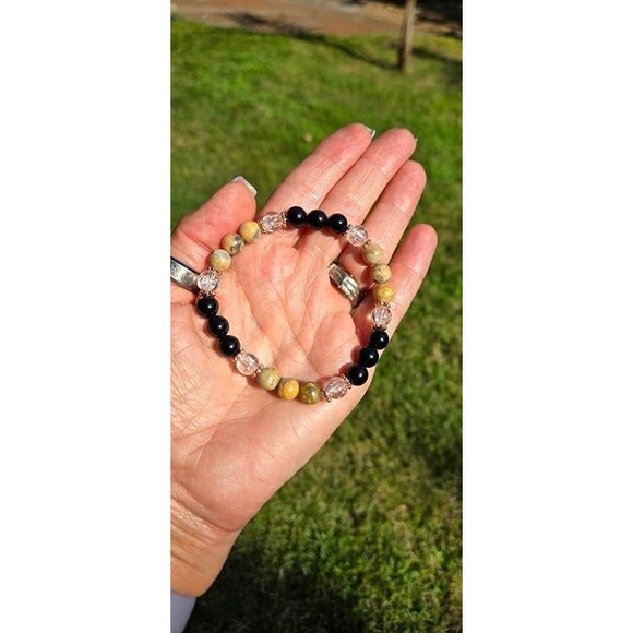 Crazy Lace Black Obsidian Gemstone Protection Joy Charm Bracelet - Picture 3 of 5